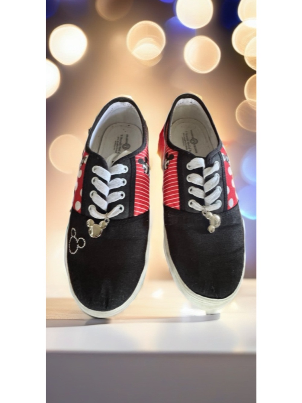 Womens Black and Red Canvas Disney Sneakers with Mickey Mouse Accents